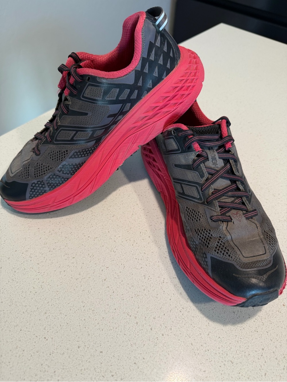 Hoka One One Women's Gray and Pink Running Shoes